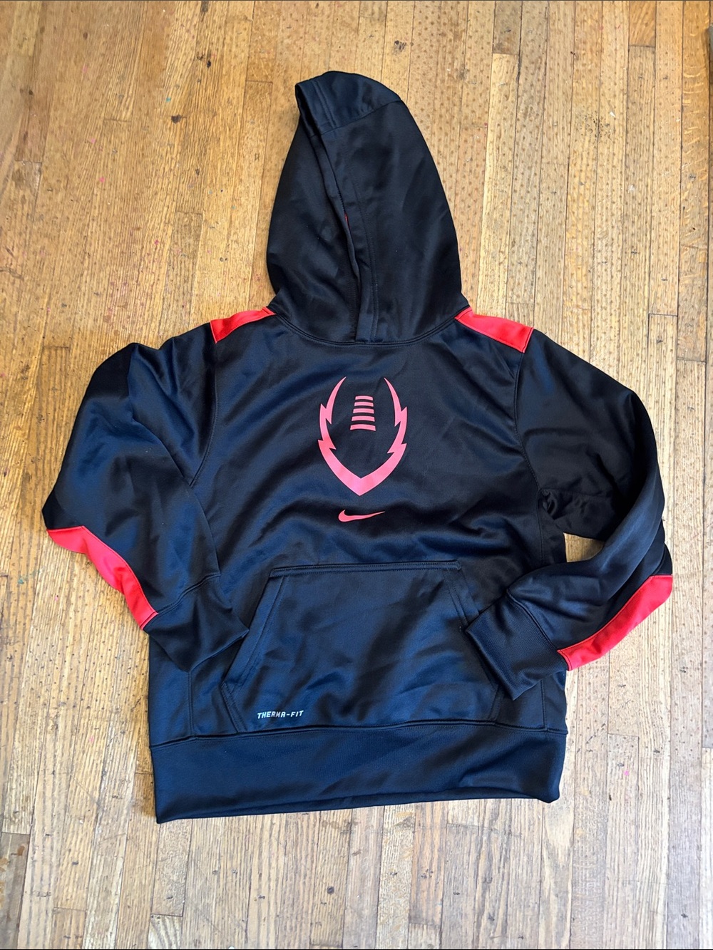 Nike Black Hoodie with Red Football Logo Kids Pullover